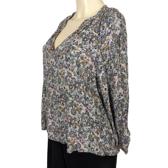 Roan‎ + Ryan 3/4" balloon sleeve V neck floral print pull over blouse size S - Picture 4 of 12